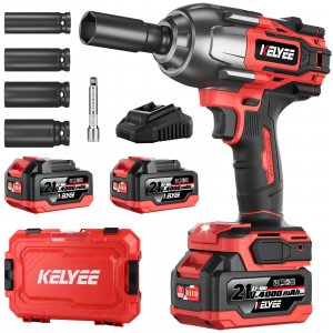 kelyee 1/2" Cordless Impact Wrench 1107Ft-lbs(1500N.m) with 21V 2 Battery