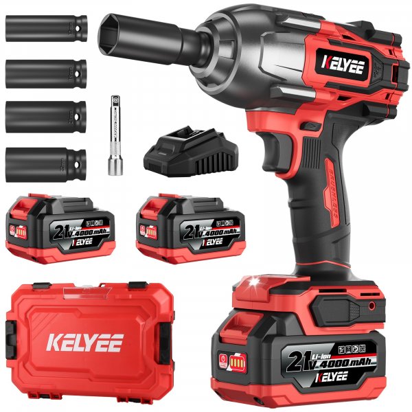 kelyee 1/2" Cordless Impact Wrench 1107Ft-lbs(1500N.m) with 21V 2 Battery