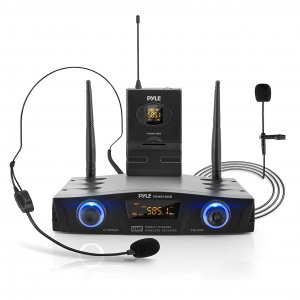 Pyle PDWM1988B Compact UHF Pro Wireless Mic Sys w/Headset and Lavalier Mics