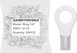 haisstronica 50PCS Ring Terminals 1/4" AWG 12-10 Non-Insulated Bare Copper
