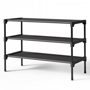 Kitsure Shoe Rack - Non-Woven Shoe Rack Shelf, 27.5" Wide - 3 Tier, Black