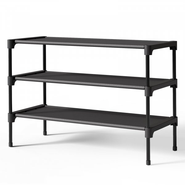 Kitsure Shoe Rack - Non-Woven Shoe Rack Shelf, 27.5" Wide - 3 Tier, Black