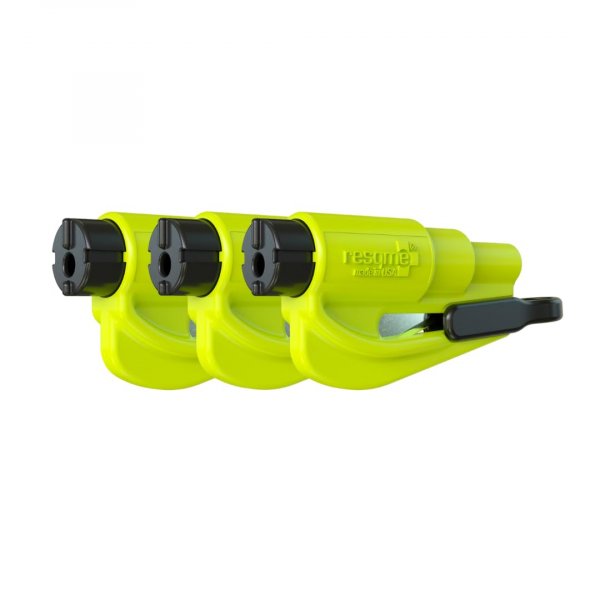resqme Family 3 Count (Pack of 1), The Original Emergency Keychain Car Escape Tool, 2-in-1 Seatbelt Cutter and Window Breaker, Made in USA, Compact Safety Hammer- Yellow Neon