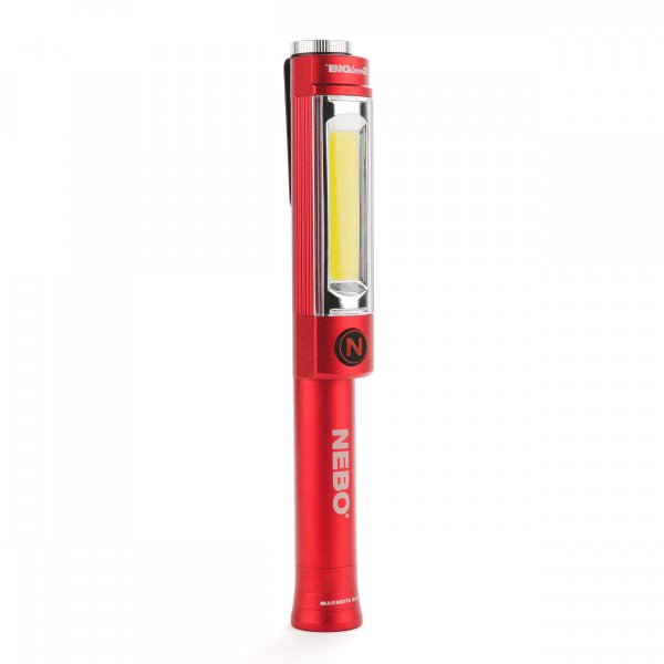 NEBO Big Larry 2 Work Light | 500 Lumens, 4 Light Modes, Magnetic LED Flashlight & Portable COB Task Lamp, Battery Powered, Pocket Clip, Water Resistant, Includes 3x AA Batteries — Red
