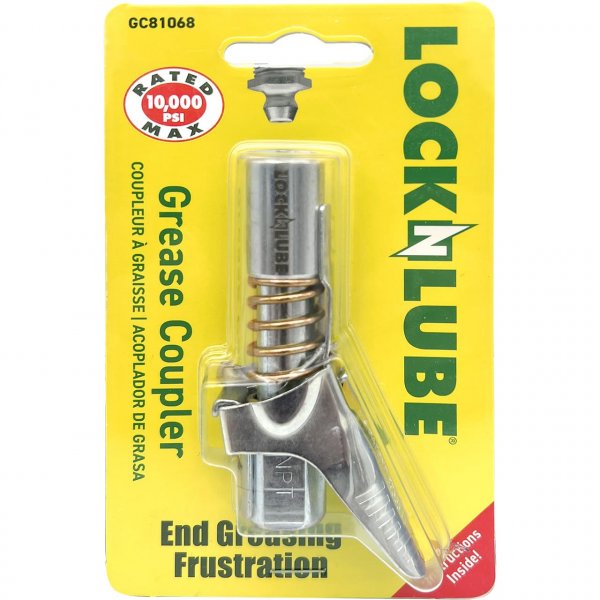 LockNLube Grease Coupler 1/8" NPT - Universal - Locking Grease Gun Coupler, 10,000 PSI