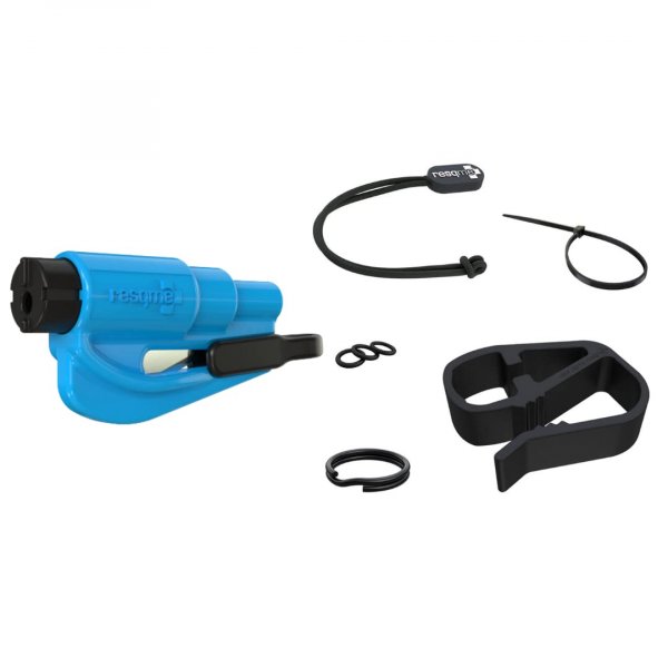 Resqme Accessory Pack The Original Emergency Keychain Car Escape Tool, 2-in-1 Seatbelt Cutter and Window Breaker, Made in USA With Visor Clip, Lanyard, Keyring and Cable Tie - Blue