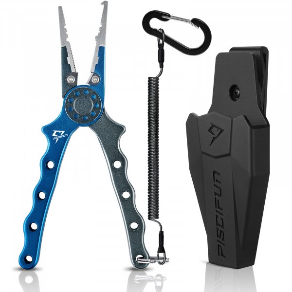 Piscifun Saltwater Fishing Pliers with Braid Cutter, Blue, Rubber Sheath