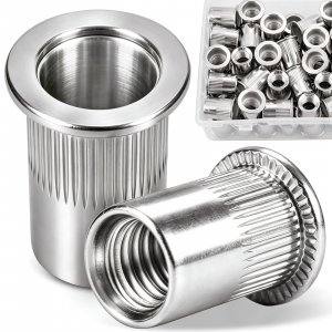 DFDU 46Pcs 3/8 Rivet Nut, 304 Stainless Steel Rivet Nuts Flat Head Threaded Insert Rivnuts UNC 3/8-16 for Metal, Automotive,Aviation, and Furniture