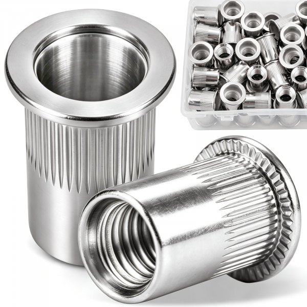 DFDU 46Pcs 3/8 Rivet Nut, 304 Stainless Steel Rivet Nuts Flat Head Threaded Insert Rivnuts UNC 3/8-16 for Metal, Automotive,Aviation, and Furniture