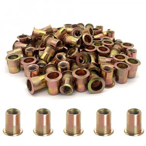 100PCS-Rivet Nuts,5/16"-18Carbon Steel UNC Rivet Nut Assortment Kit, Flat Head Threaded Insert Nutserts Assort(5/16"-18