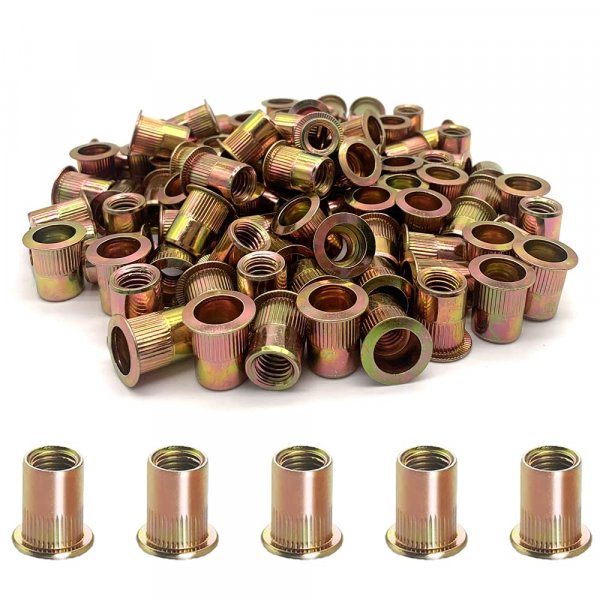 100PCS-Rivet Nuts,5/16"-18Carbon Steel UNC Rivet Nut Assortment Kit, Flat Head Threaded Insert Nutserts Assort(5/16"-18