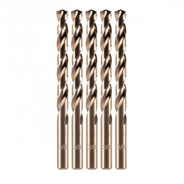amoolo 3/8" Cobalt Drill Bit(5Pcs), M35 HSS Metal Drill Bit Set for Hard Metal, Stainless Steel, Cast Iron