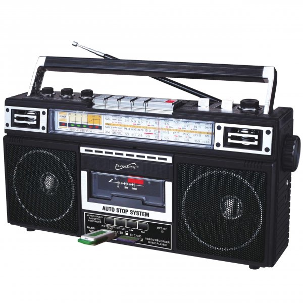 SUPERSONIC SC-3201BT-BK 4 Band Cassette Radio (Black)
