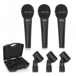 Pyle PDMICKT80 Set of 3 Dynamic Cardioid Vocal Microphones with Clips, 3-Pack