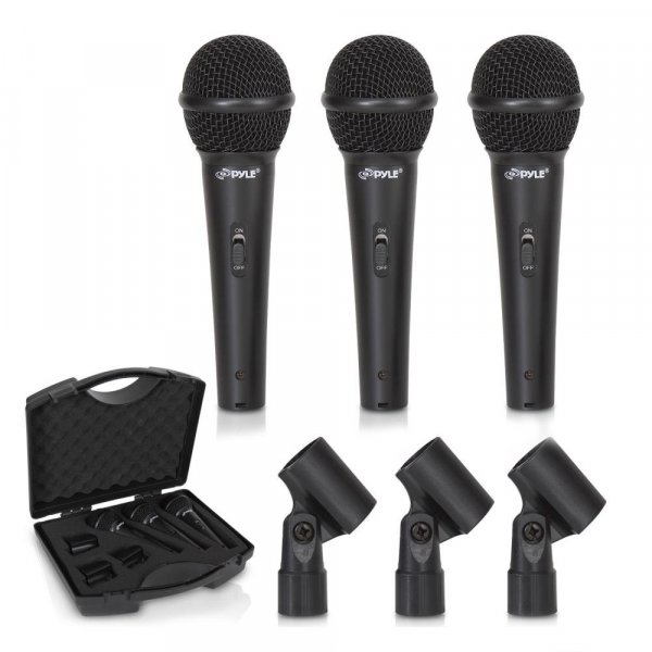Pyle PDMICKT80 Set of 3 Dynamic Cardioid Vocal Microphones with Clips, 3-Pack