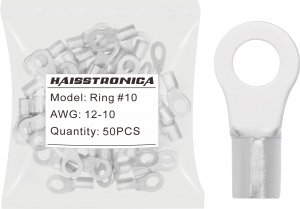 haisstronica Non-Insulated Wire Connectors,50pcs #10 Ring Terminals,AWG 12-10 Brazed Seam Copper Kit