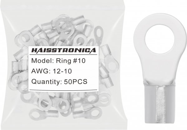 haisstronica Non-Insulated Wire Connectors,50pcs #10 Ring Terminals,AWG 12-10 Brazed Seam Copper Kit