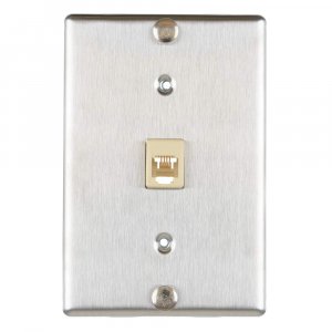 Leviton Telephone Wall Phone Wallplate Surface Mount Jack, 1 Modular 6P4C Jack, Screw-Down Connection, Stainless Steel, C0256-SS