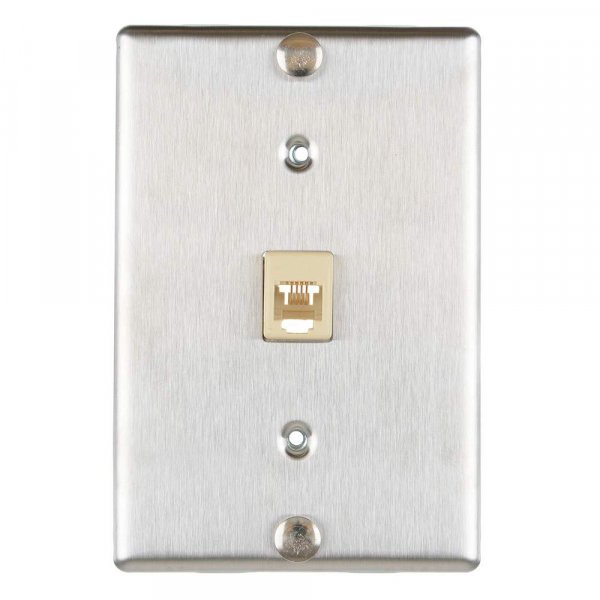 Leviton Telephone Wall Phone Wallplate Surface Mount Jack, 1 Modular 6P4C Jack, Screw-Down Connection, Stainless Steel, C0256-SS
