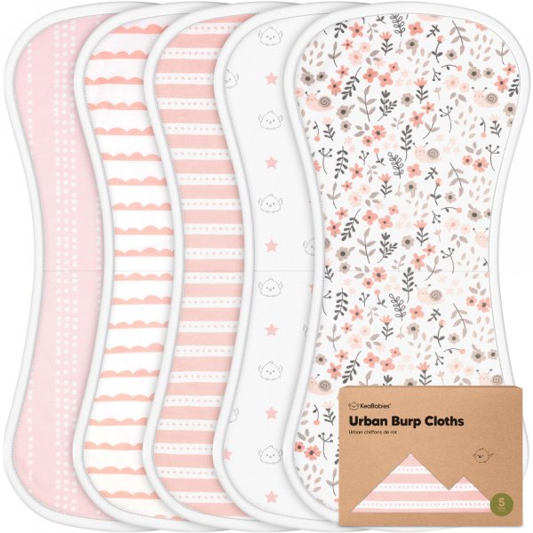 Organic Burp Cloths Baby Boy & Girl, 5-pack Cotton Burp Rags (Sweet Charm)