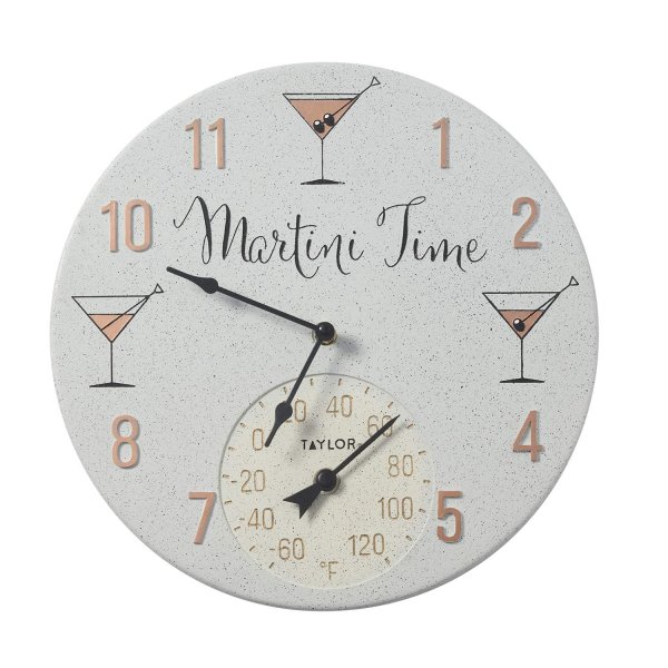 Taylor Precision Products 5265971 14-Inch Clock with Thermometer (Martini Time)