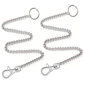 anezus 2Pcs Chain Belt Set, Wallet Chain, Pants Chain, Pocket Chain with Keyring for Pants Belt Jeans Wallets and keys (16” & 20”)