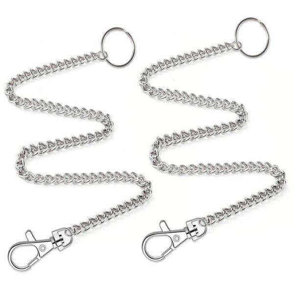 anezus 2Pcs Chain Belt Set, Wallet Chain, Pants Chain, Pocket Chain with Keyring for Pants Belt Jeans Wallets and keys (16” & 20”)