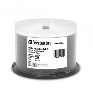 Verbatim 94854 4.7GB 8x DataLifePlus Inkjet Printable/Hub Printable DVD-Rs, 50ct