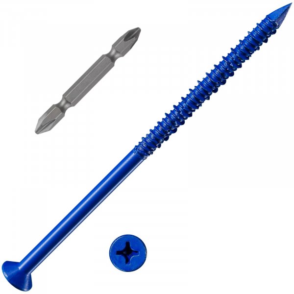 Wensilon (30 PCS) 1/4''x5 Concrete Screw Anchor Blue Flat Head for Anchoring to Masonry, Block or Brick Stucco