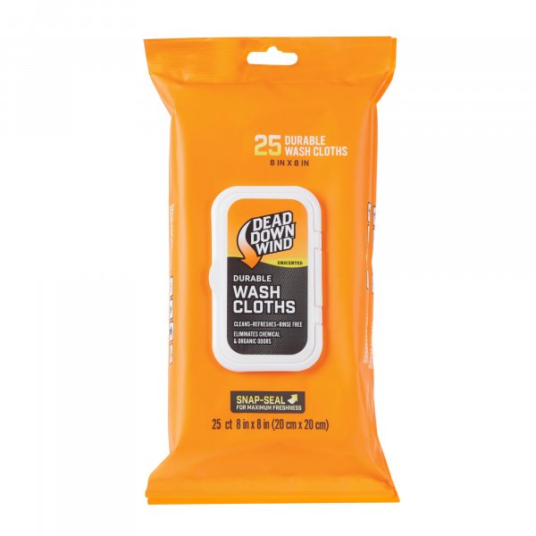 DEAD DOWN WIND Durable Wash Cloth W/Snap Lid Closure (25Ct) - Scent Eliminating Sheet - Durable Hunting Scent Eliminators - Advanced Hunting Gear