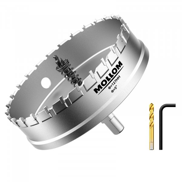 Mollom 5" (127mm) Heavy Duty Carbide Hole Saw with 2 Pilot Bits