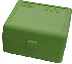 MTM RM10010 Ammo Box 100 Rounds  22-250/308/410ga. (Green)