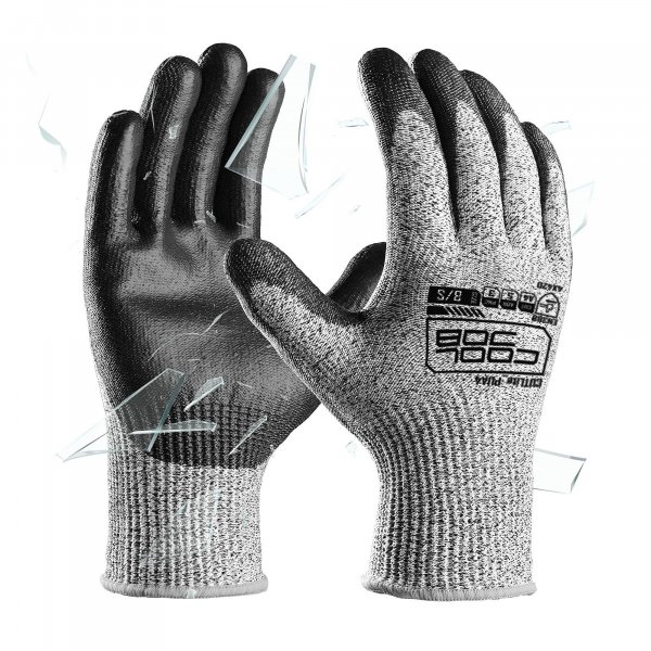 COOLJOB 12 Pairs A4 PU Cut Resistant Safety Work Gloves with Grip, L
