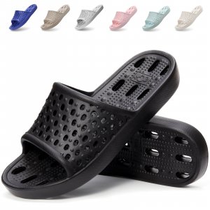 Xomiboe Shower Shoes Men Women, Quick Dry Slippers For Bathroom Black EU44