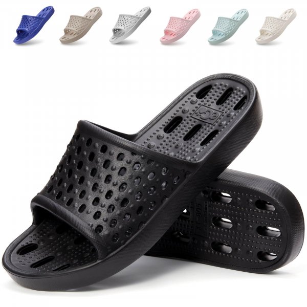 Xomiboe Shower Shoes Men Women, Quick Dry Slippers For Bathroom Black EU44