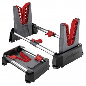 Real Avid Speed Stand | Collapsible Design, Adjustable 10" - 16" Stand for Cleaning & Maintenance | Compact, Portable Range Stand | Lightweight Vise Perfect for Hunting Rifles & Shotguns,Red