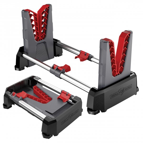 Real Avid Speed Stand | Collapsible Design, Adjustable 10" - 16" Stand for Cleaning & Maintenance | Compact, Portable Range Stand | Lightweight Vise Perfect for Hunting Rifles & Shotguns,Red