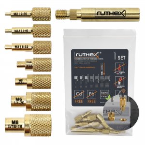 ruthex 7X Soldering Tips/Heat Set Insert Tips - for Thread Inserts M2 / M2.5 / M3 / M4 / M5 / M6 / M8 - #2-56 / #4-40/ #6-32/ #8-32/ #10-24 1/4" and Soldering Iron Adapter 900M / T18