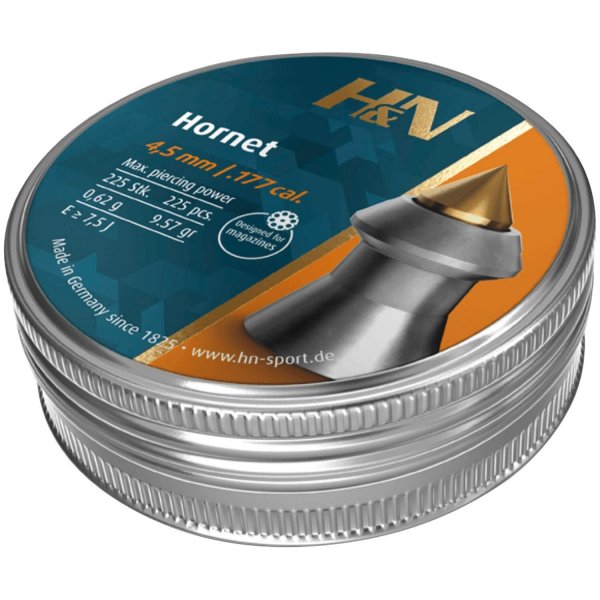 H&N Sport Haendler & Natermann Hornet Pointed Airgun Pellets, .177 Caliber / 9.6 Grains (225 Count), Gray (PY-P-1185)