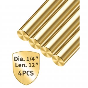 Coolneon 1/4 inch Brass Rods 1/4 x 12 in, 4 Pcs for Knife Making Knife Handles Pins Stock Knife Scale Solid Round Brass Rod Dowel Rivet Gunsmithing Crafts Modeling Hobby