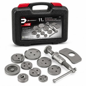 Powerbuilt Rear Disc Brake Adjust Tool Kit, Caliper Piston Adjustment, Vehicle Parking Brakes, T-Handle Center Screw, Adapters, Storage Case - 648601