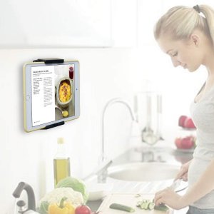 TFY Tablet Wall Mount, Kitchen Wall Mount for Tablets and Smartphones, Fits on Kitchen, Bathroom, Bedroom, Readingroom and More (Black)