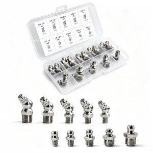Grease Fittings Kit, Metric & SAE Zerk Fitting for Grease Gun, 20 PCS