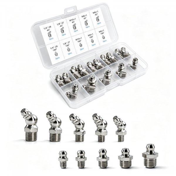 Grease Fittings Kit, Metric & SAE Zerk Fitting for Grease Gun, 20 PCS