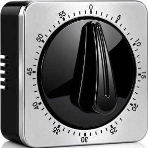 Kitchen Timers for Cooking, Chef Cooking Timer Clock with Loud Alarm - 100% Mechanical Desk Timer - No Batteries Required - Magnetic Backing, Exquisite Stainless Steel Body - Countdown Reminder