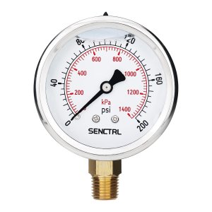SENCTRL 0-200 Psi Liquid Filled Pressure Gauge, 1/4" NPT Lower Mount