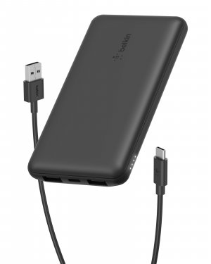 Belkin 10000mAh 15W 3 Port Power Bank, USB A to USB C Cable Included