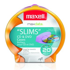 Maxell 190073 Slim CD/DVD Shell Cases, 20 pk (Assorted Colors)