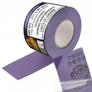 Dura-Gold Premium 600 Grit PSA Purple Film Ceramic Longboard Sandpaper, 2-3/4" Wide Continuous 20 Yard Roll - Self Adhesive Stickyback for Auto & Wood Air File Long Board Sanders, Hand Sanding Blocks