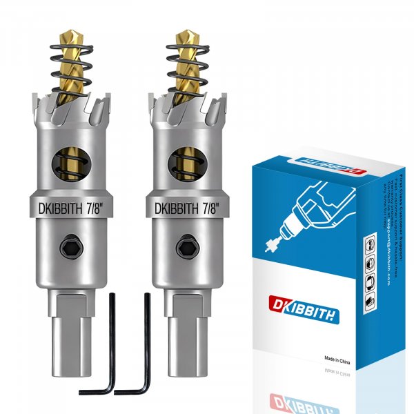 TCT Hole Saw Set, 2-Pack of 7/8" (22mm) Heavy Duty Tungsten Carbide Tipped Hole Cutters for Stainless Steel Mild Steel Copper Iron Brass Plastic and More, with Titanium-Plated Pilot Drill Bits